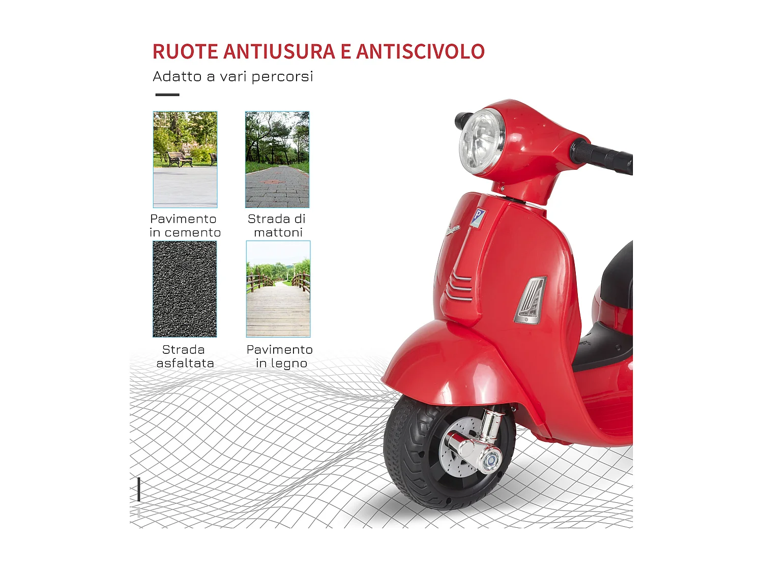 Moto per bambini vespa batteria 6v fari e clacson 18-36 mesi