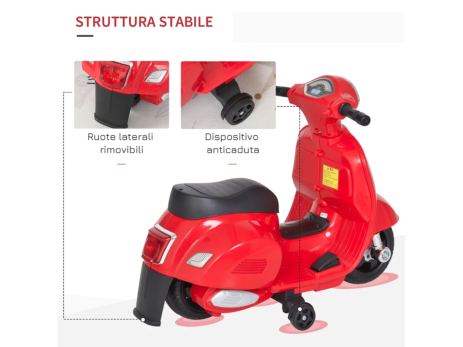Moto per bambini vespa batteria 6v fari e clacson 18-36 mesi