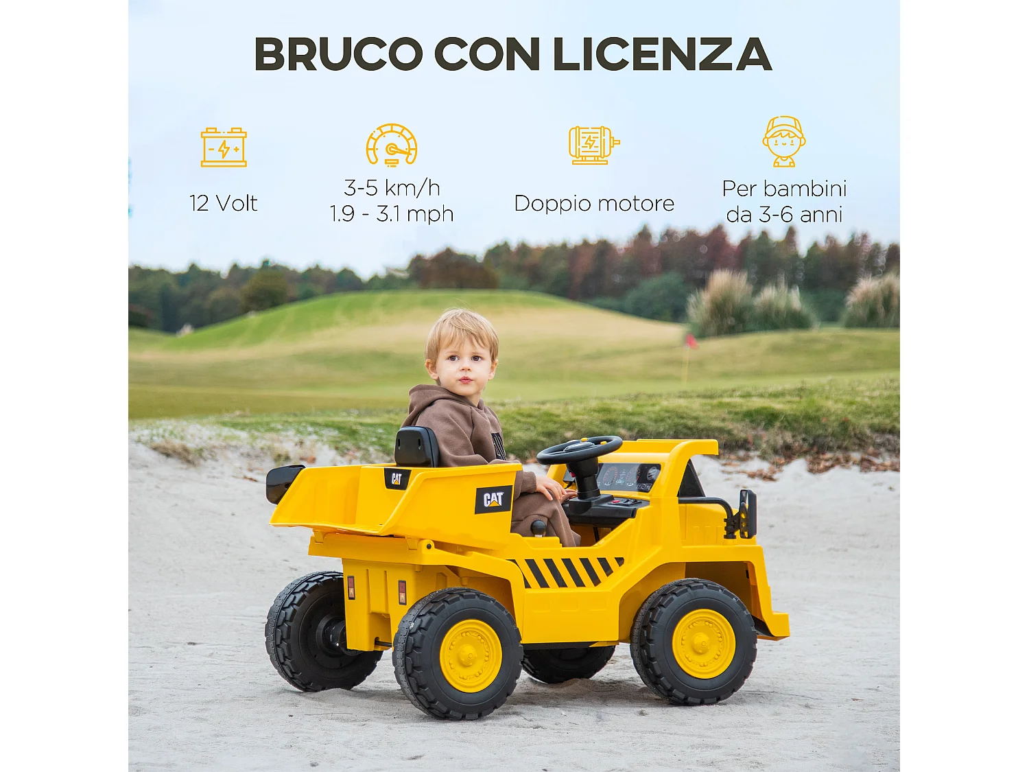 Camion giocattolo licenza caterpillar in pp e metallo giallo