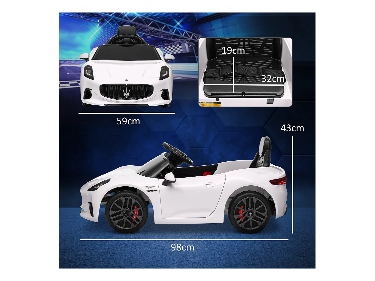 Auto per bambini elettrica maserati con telecomando bianco