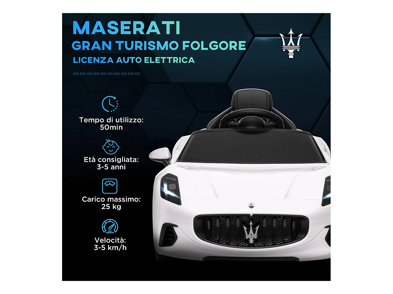 Auto per bambini elettrica maserati con telecomando bianco
