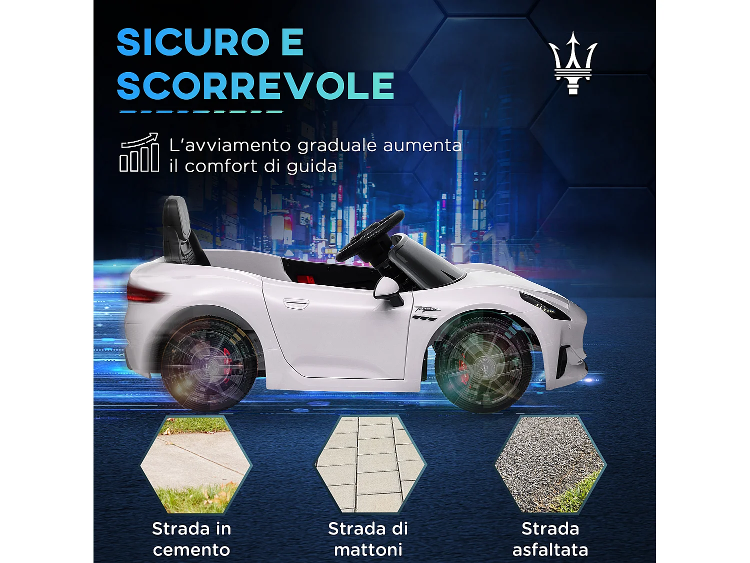 Auto per bambini elettrica maserati con telecomando bianco