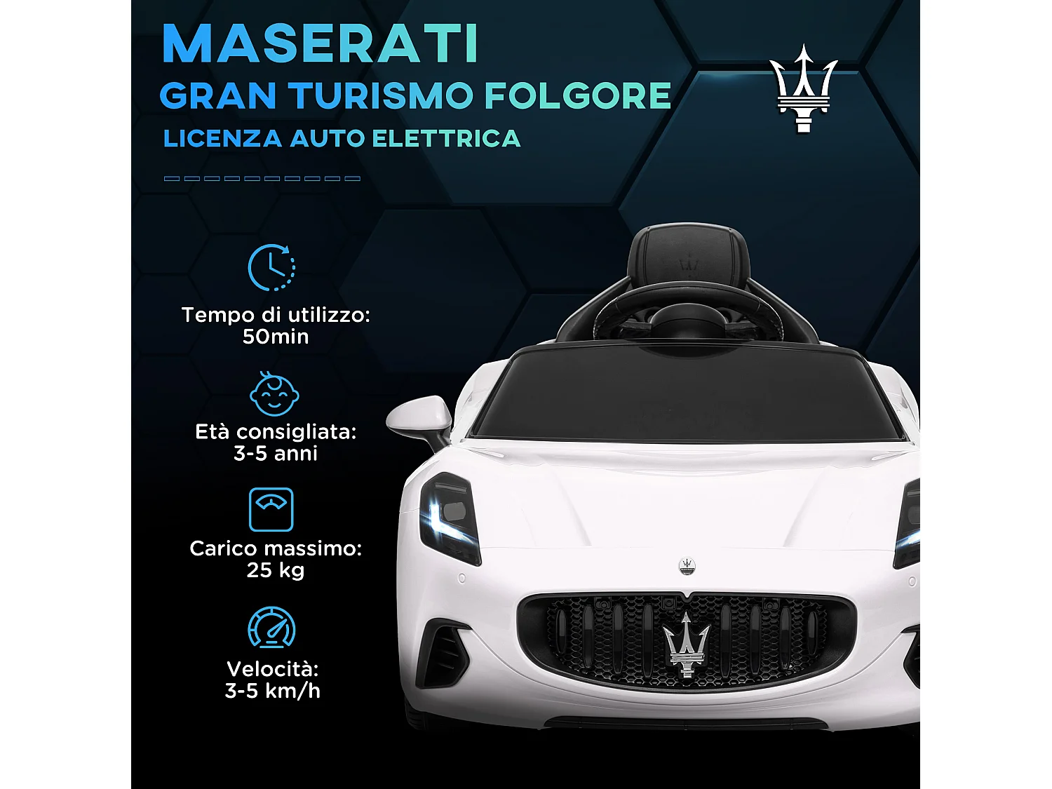 Auto per bambini elettrica maserati con telecomando bianco