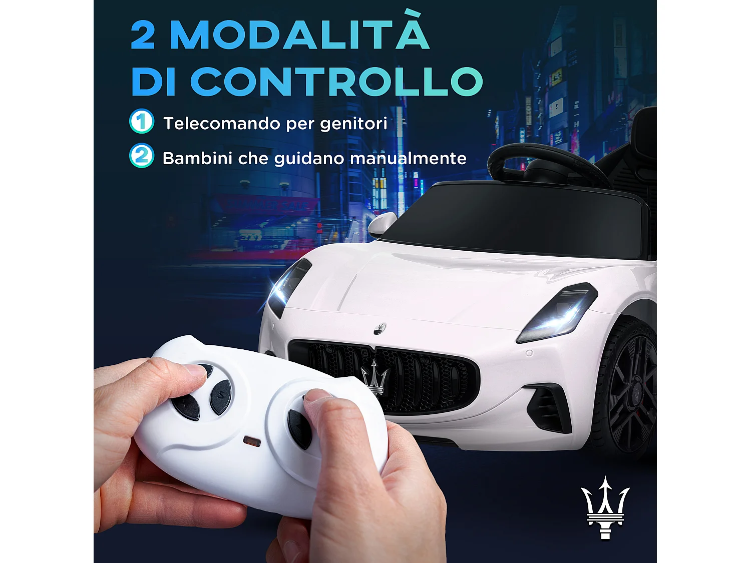Auto per bambini elettrica maserati con telecomando bianco