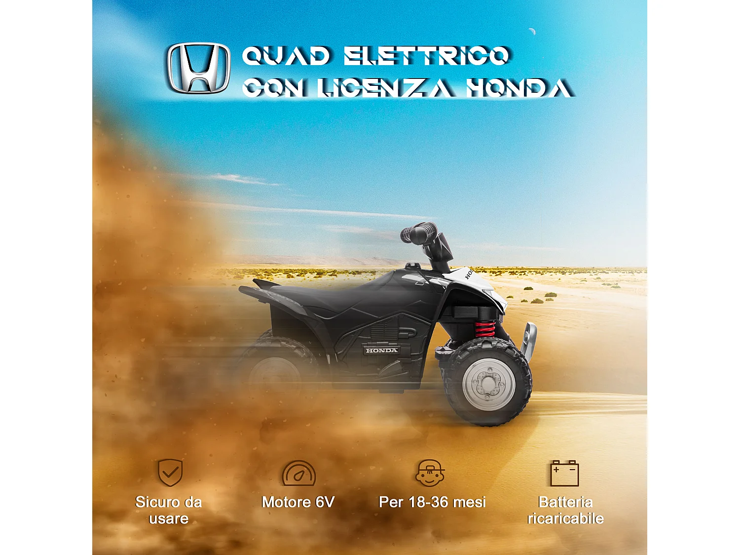 Quad elettrico per bambini 18-36 mesi velocità max 2.8km h