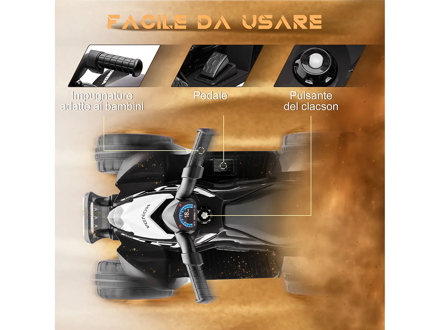 Quad elettrico per bambini 18-36 mesi velocità max 2.8km h