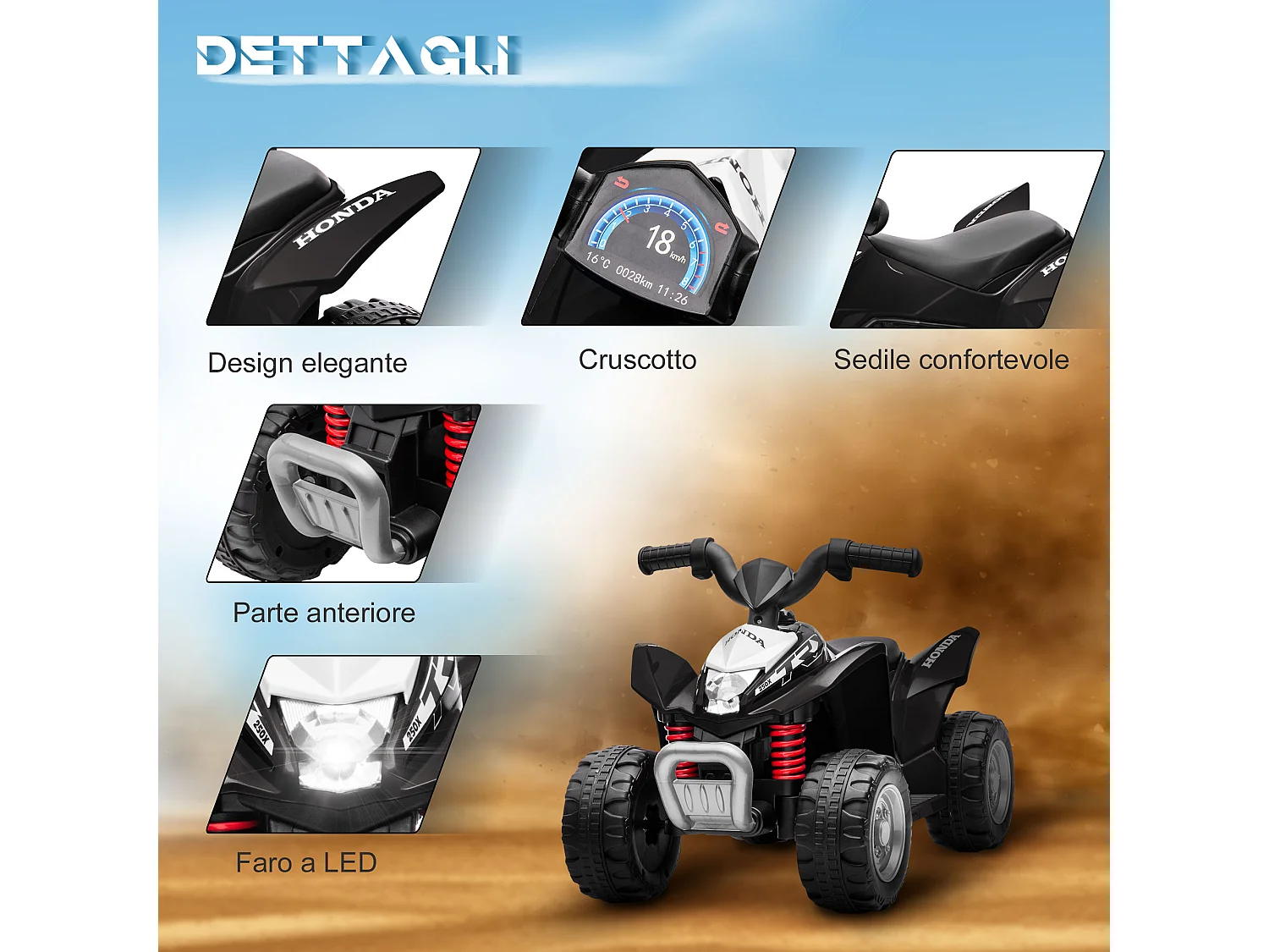 Quad elettrico per bambini 18-36 mesi velocità max 2.8km h