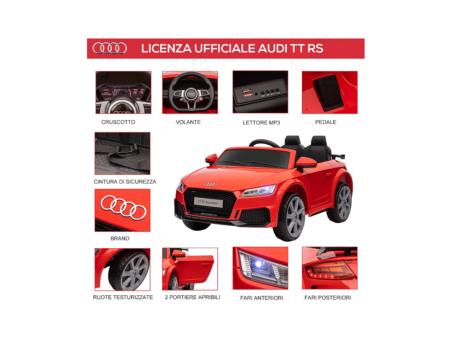 Macchina elettrica per bambini audi tt con telecomando rosso