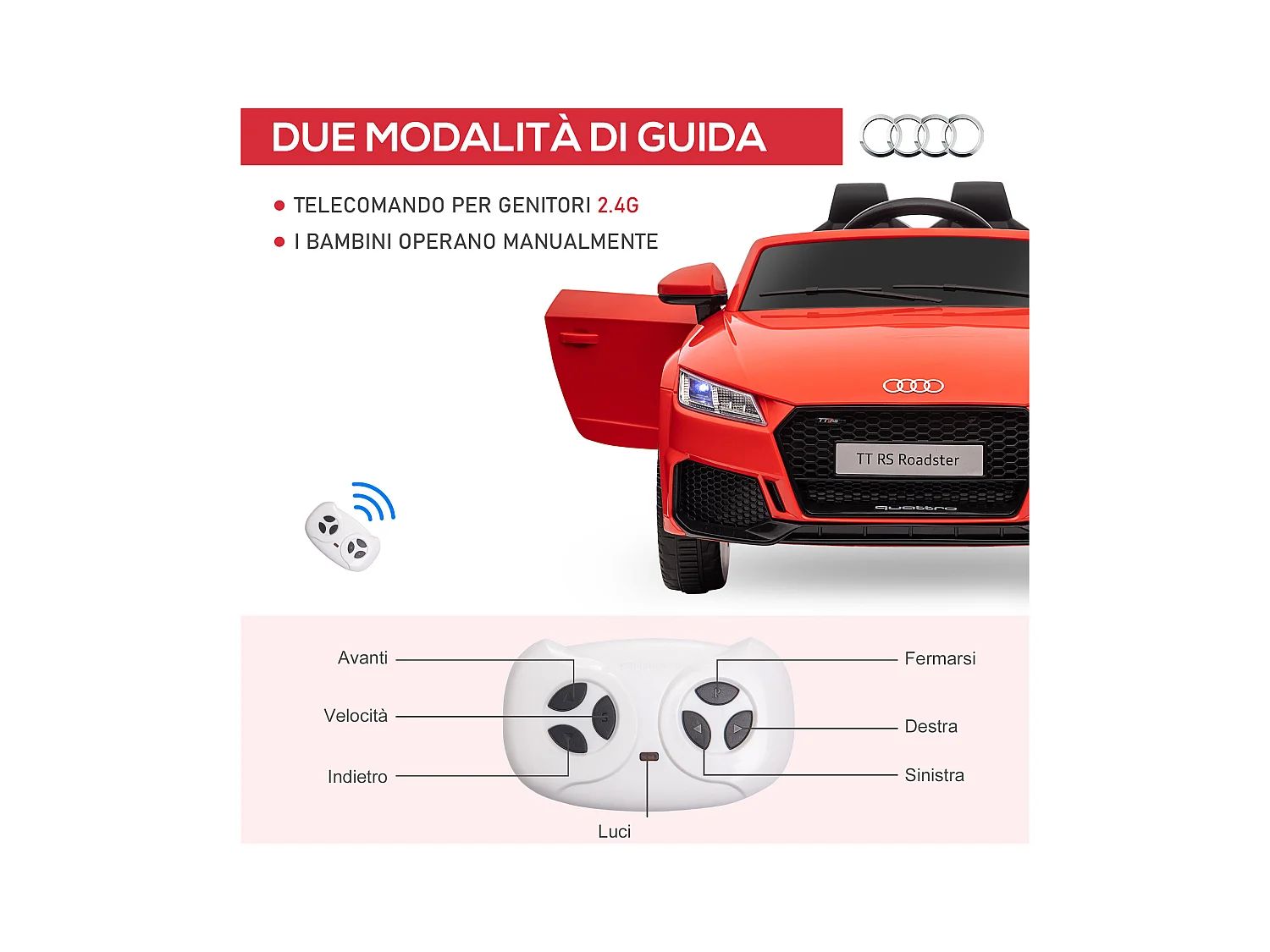 Macchina elettrica per bambini audi tt con telecomando rosso