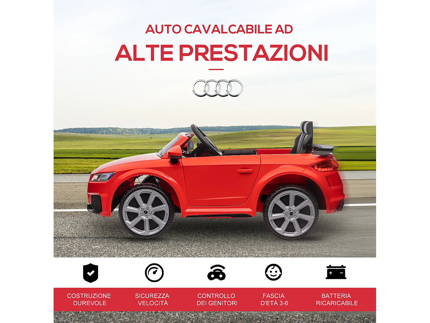 Macchina elettrica per bambini audi tt con telecomando rosso