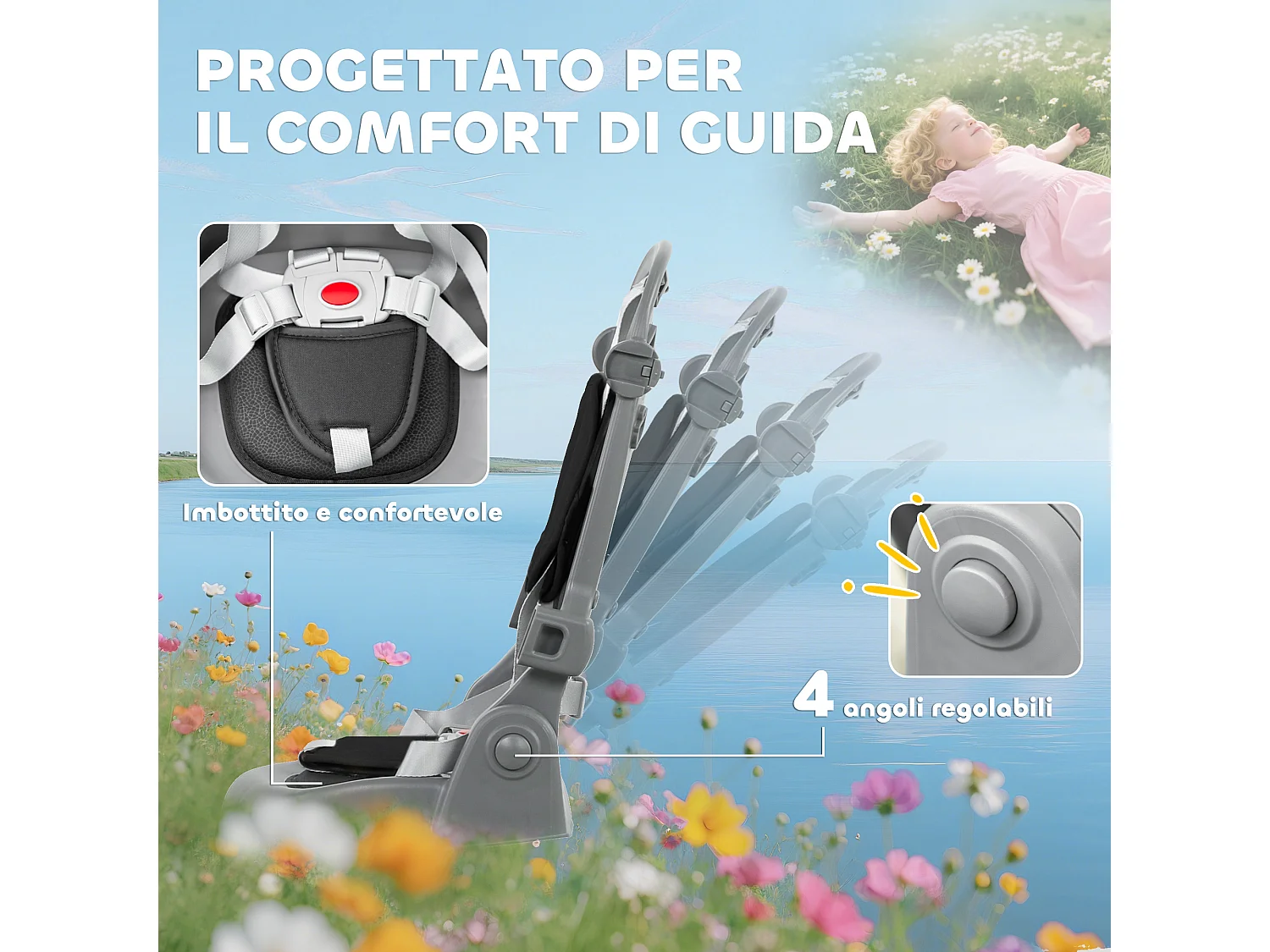 Triciclo per bambini 6 in 1 con maniglione di spinta e cintura nero