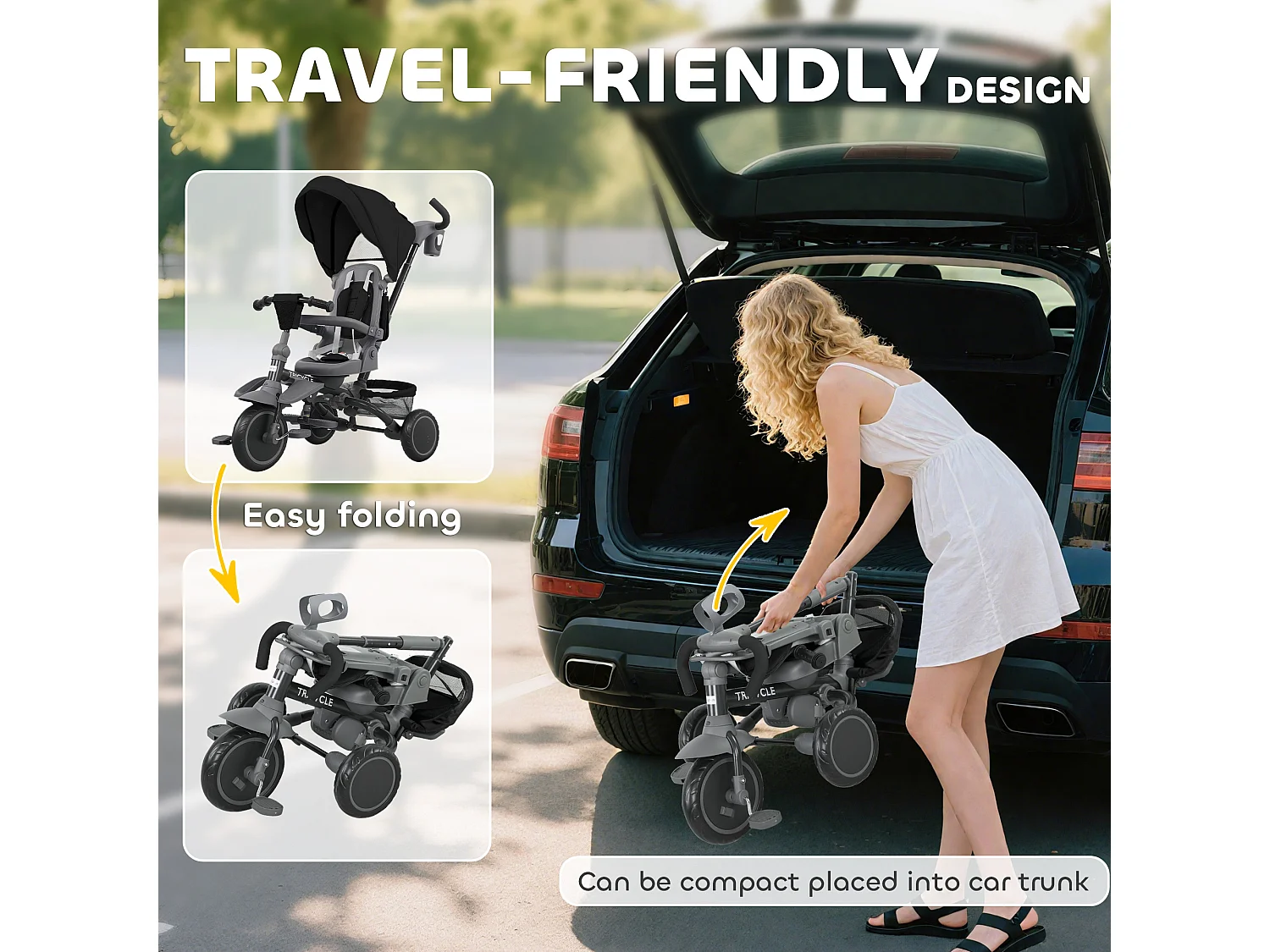 Triciclo per bambini 6 in 1 con maniglione di spinta e cintura nero