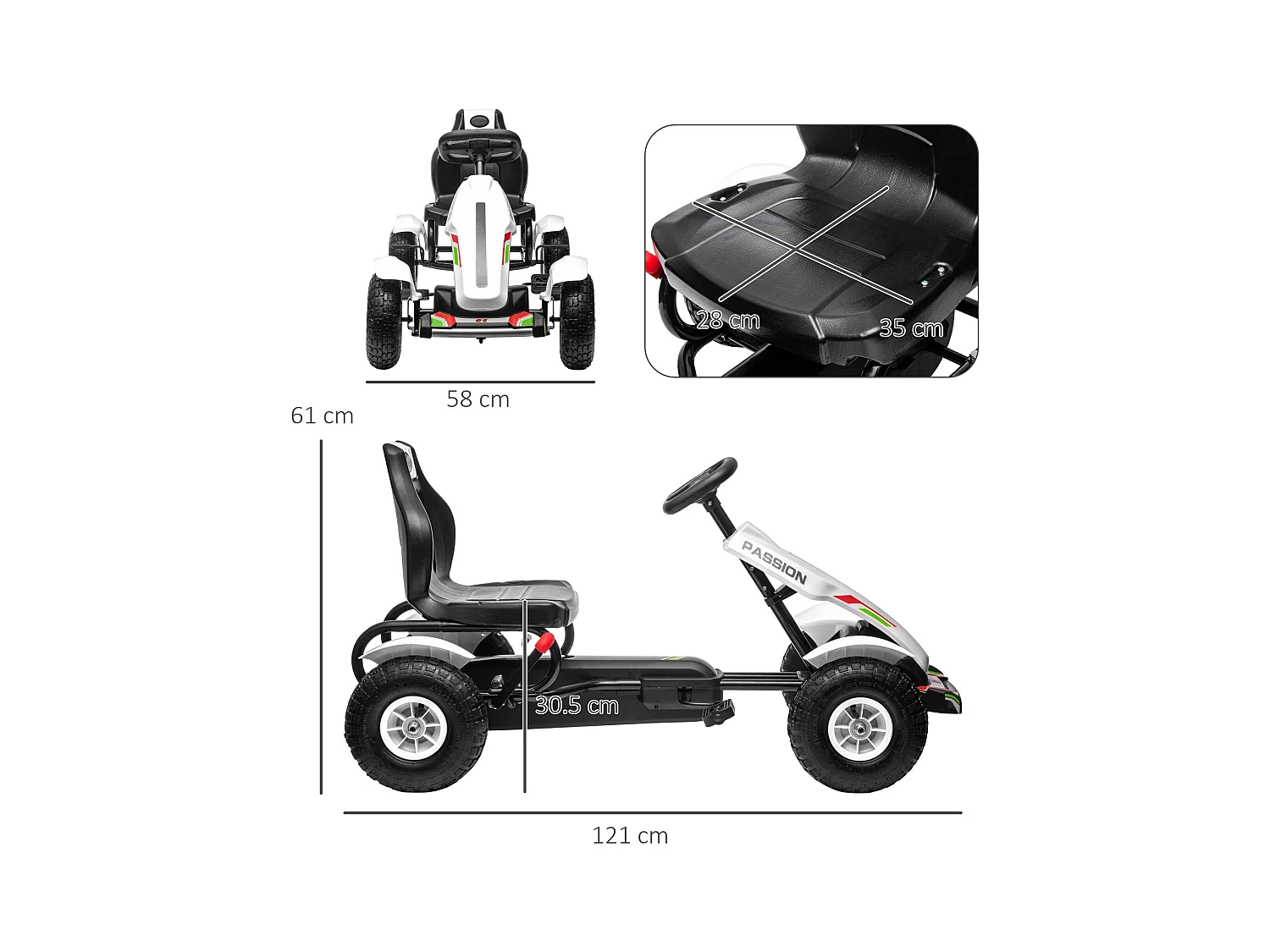 Go kart a pedali per bambini 5-12 anni in plastica e metallo