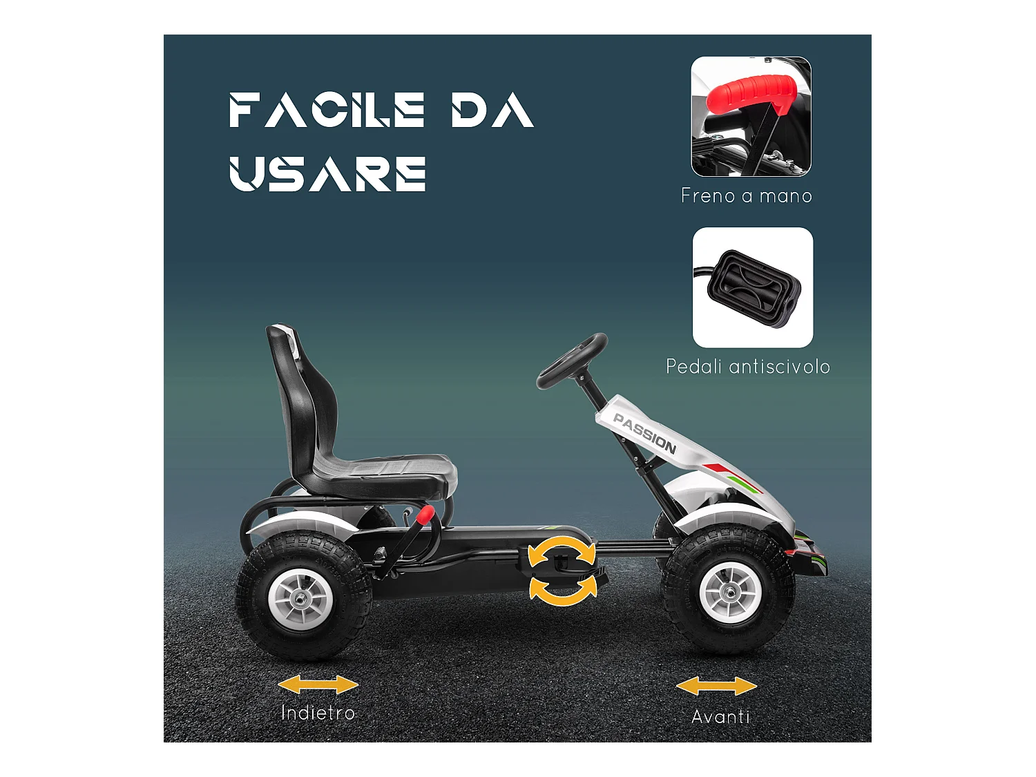 Go kart a pedali per bambini 5-12 anni in plastica e metallo