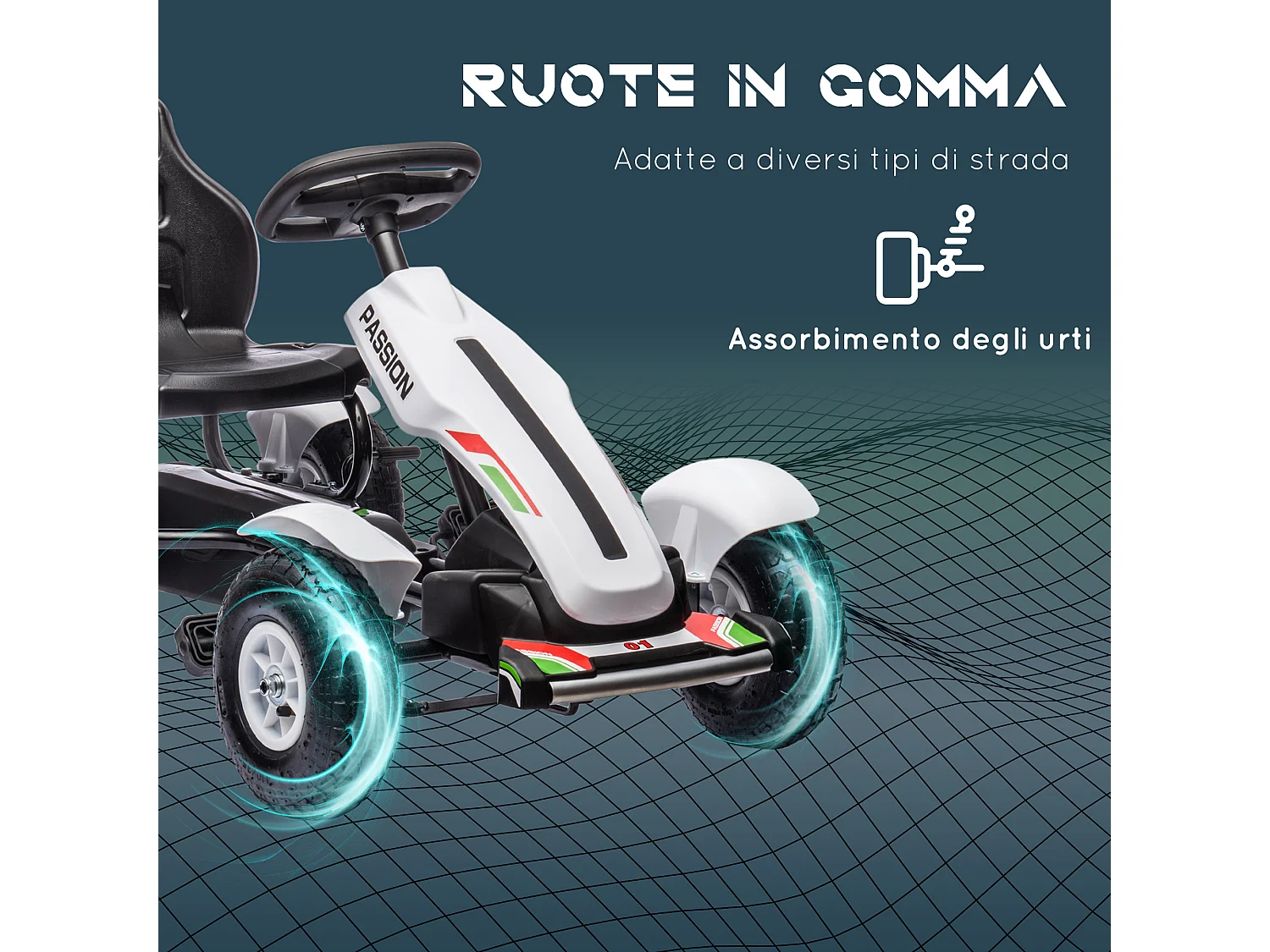 Go kart a pedali per bambini 5-12 anni in plastica e metallo