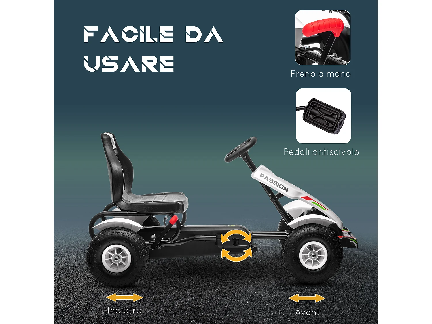 Go kart a pedali per bambini 5-12 anni in plastica e metallo