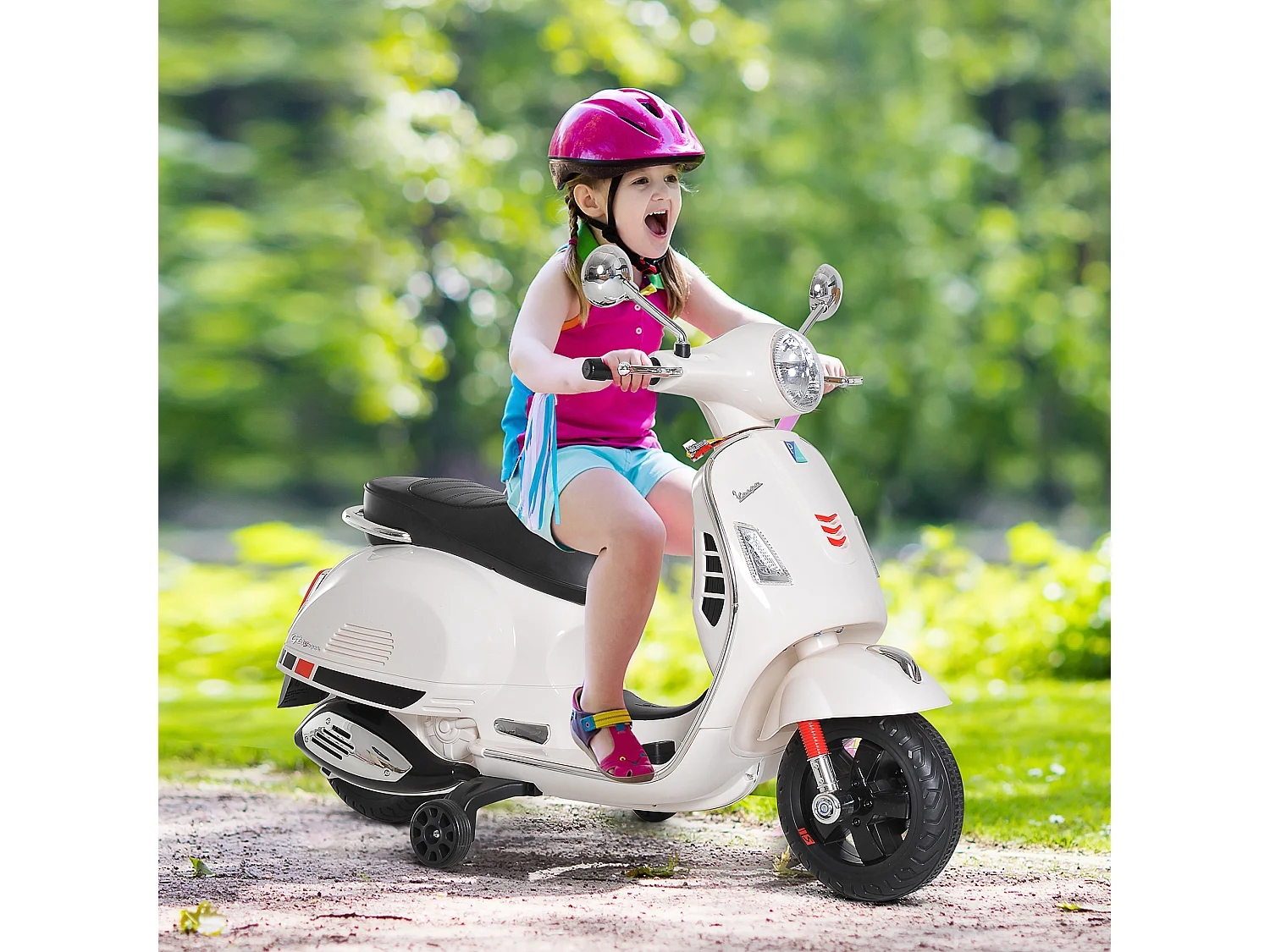 Moto elettrica per bambini 3-6 anni design vespa con suoni bianco