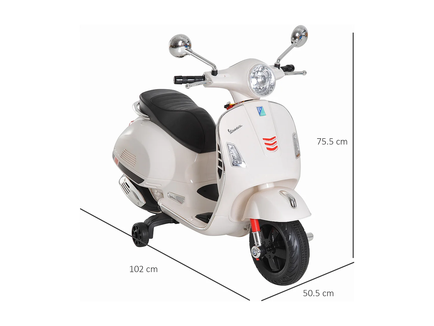 Moto elettrica per bambini 3-6 anni design vespa con suoni bianco