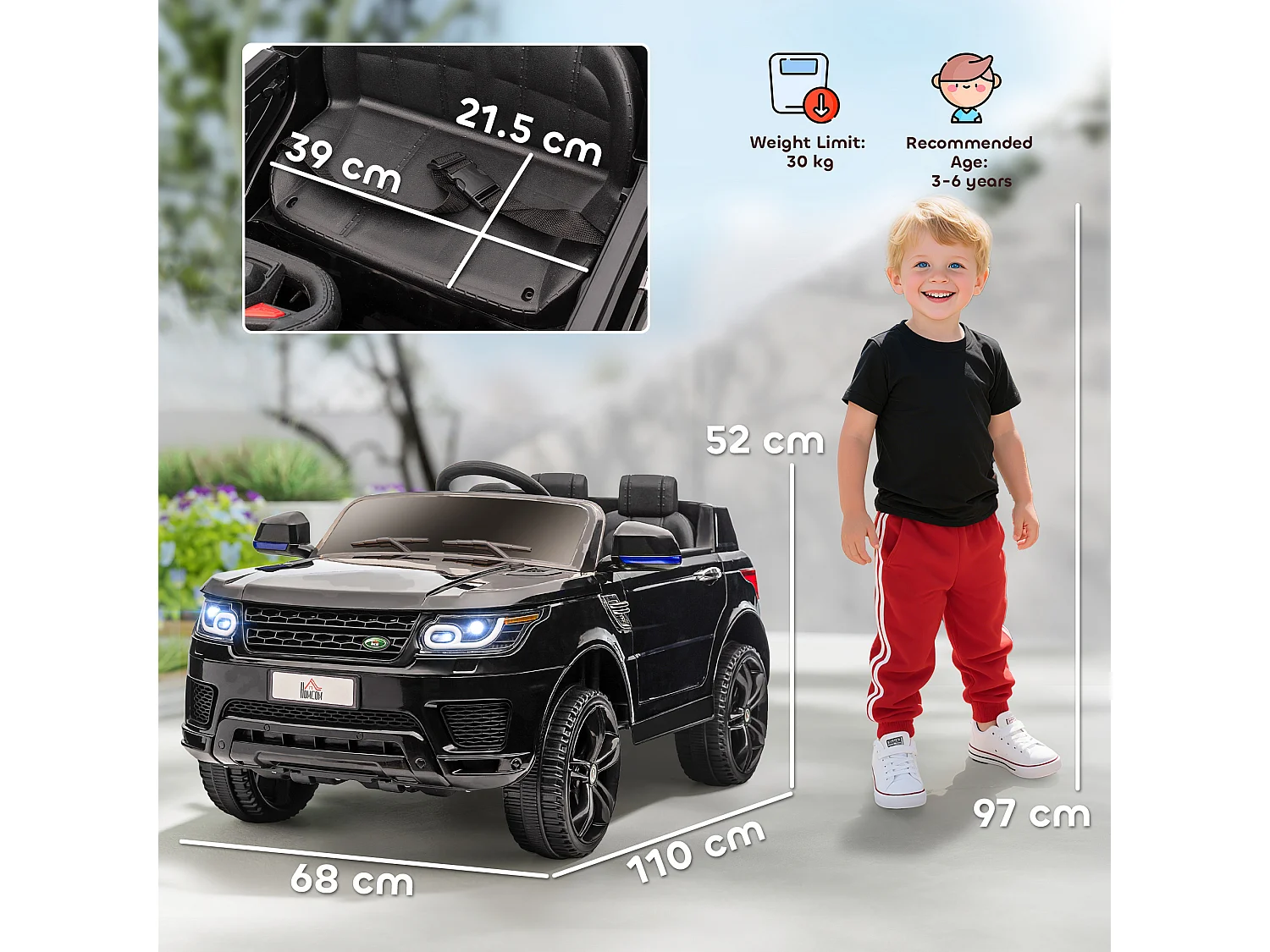 Macchina elettrica per bambini 3-6 anni con telecomando nero