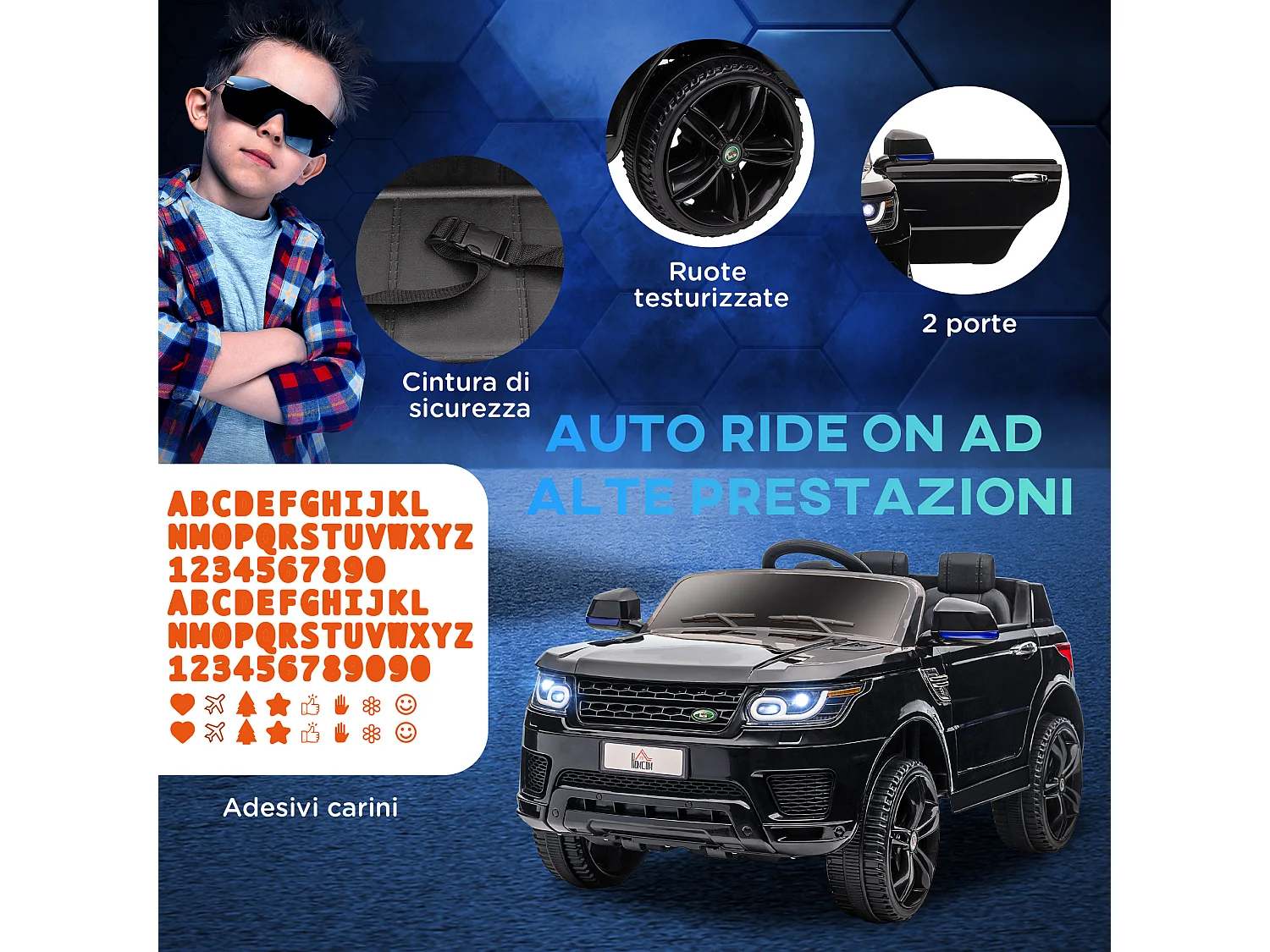 Macchina elettrica per bambini 3-6 anni con telecomando nero