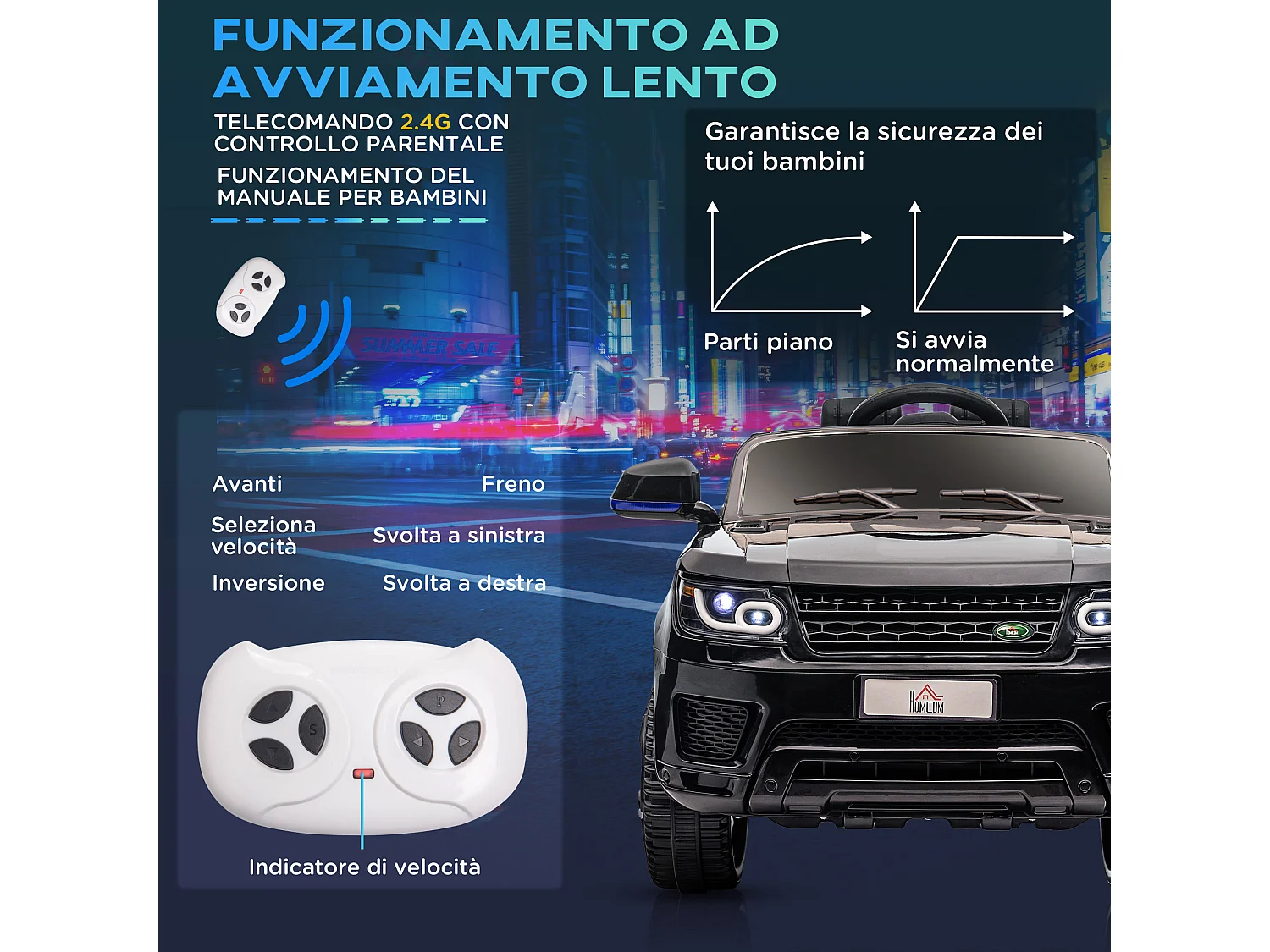 Macchina elettrica per bambini 3-6 anni con telecomando nero