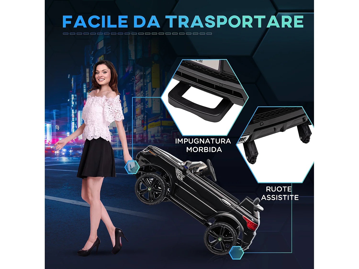 Macchina elettrica per bambini 3-6 anni con telecomando nero