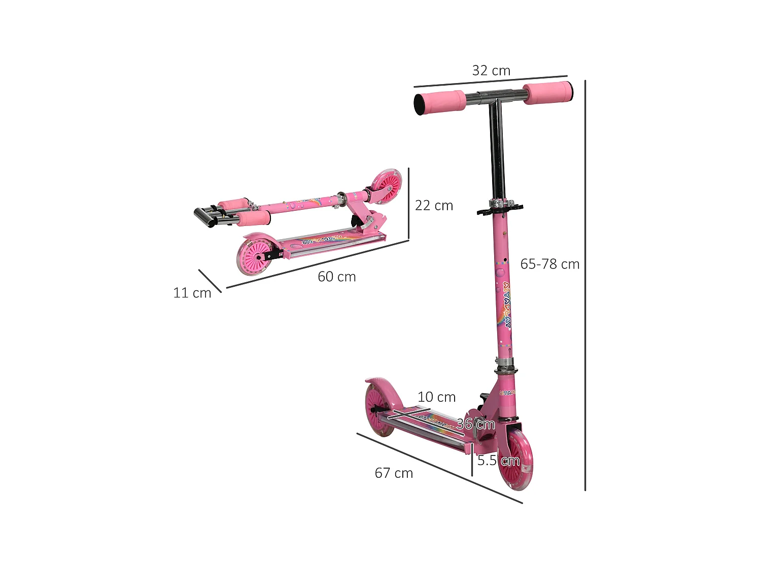 Monopattino per bambini 3-7 anni pieghevole a 2 ruote rosa