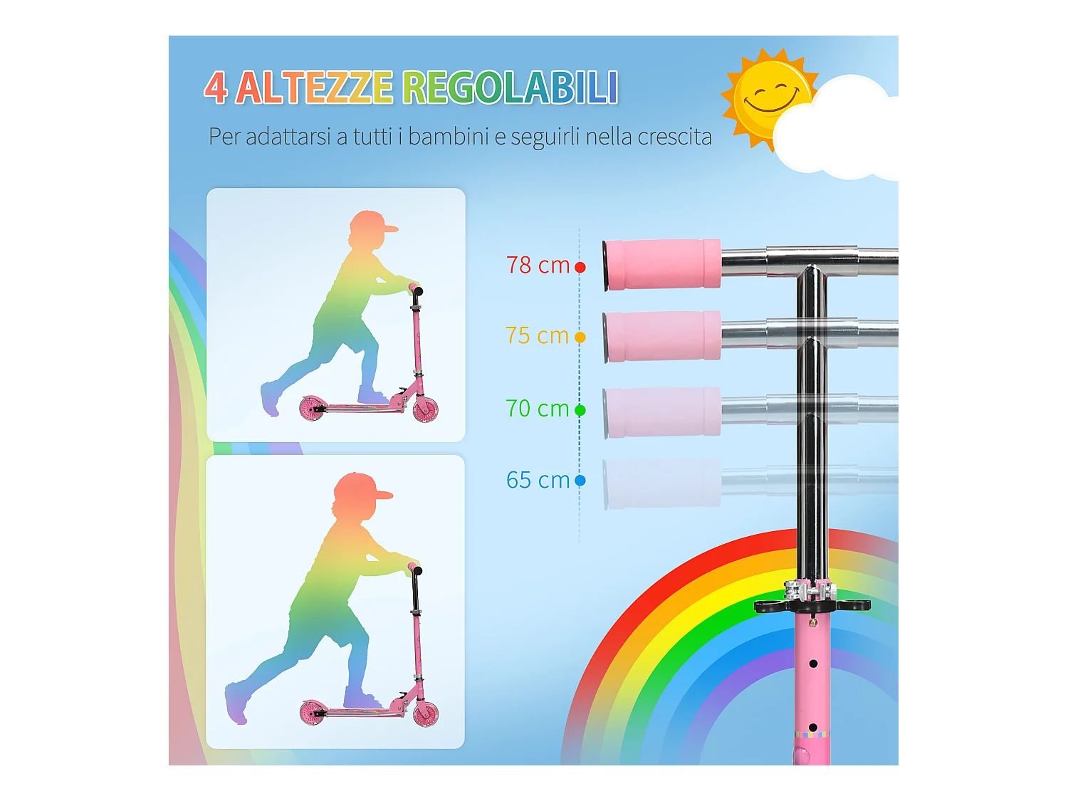 Monopattino per bambini 3-7 anni pieghevole a 2 ruote rosa