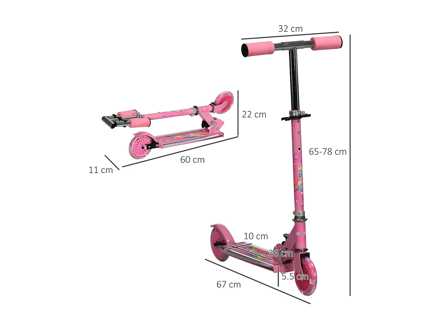 Monopattino per bambini 3-7 anni pieghevole a 2 ruote rosa