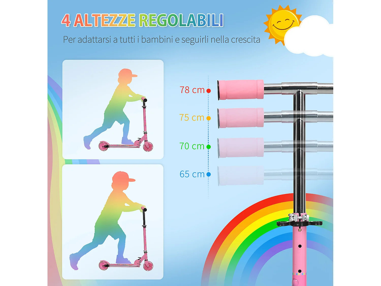 Monopattino per bambini 3-7 anni pieghevole a 2 ruote rosa