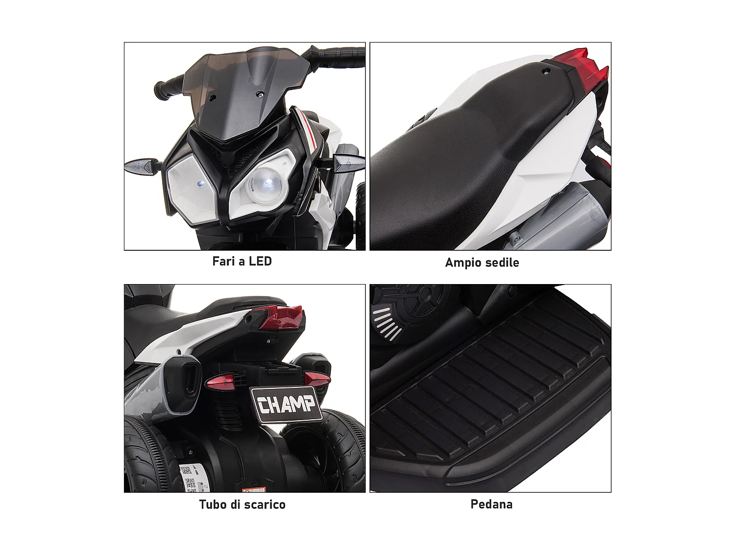 Moto elettrica bimbi 3-5 anni batteria 6v velocità 3km/h nera