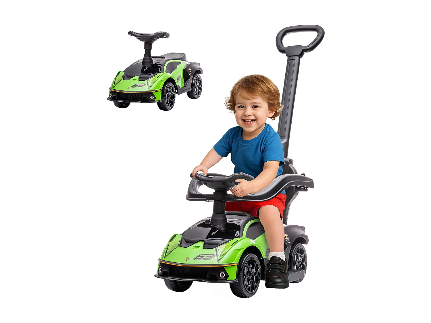 Macchina per bambini a spinta 2 in 1 maniglione e barriera