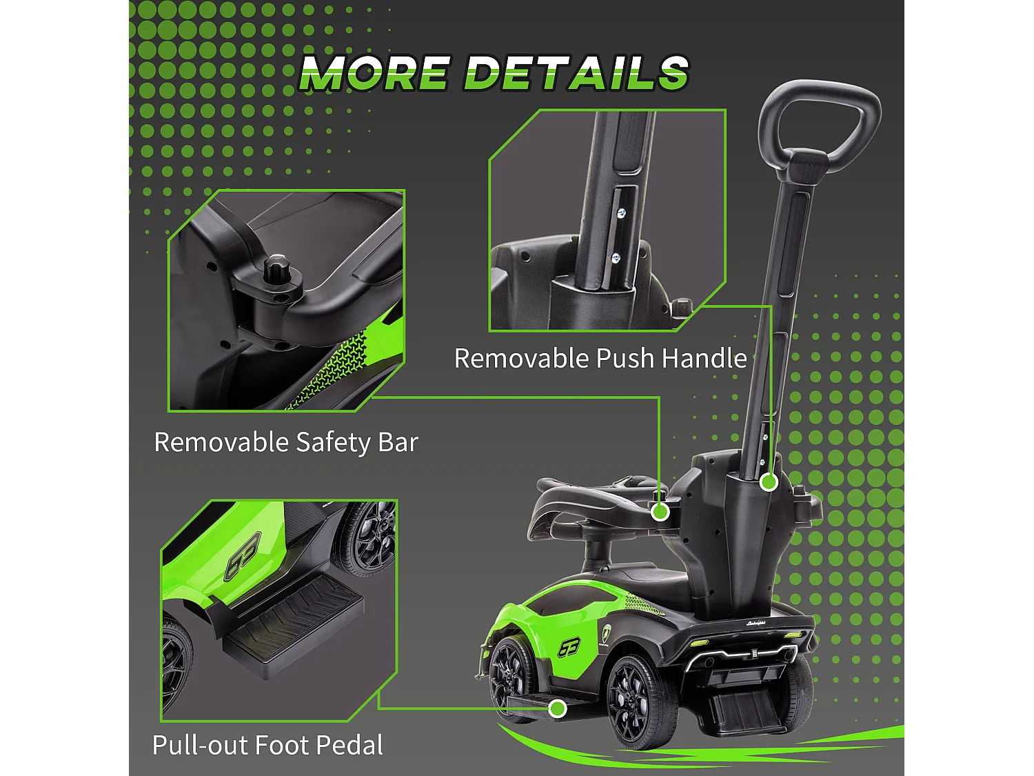 Macchina per bambini a spinta 2 in 1 maniglione e barriera