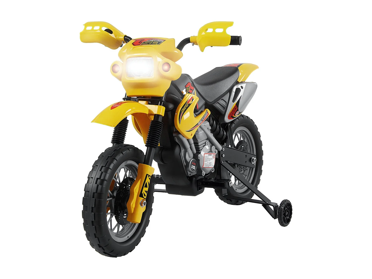 Moto da cross per bambini da 3 anni in su 6v con rotelle giallo