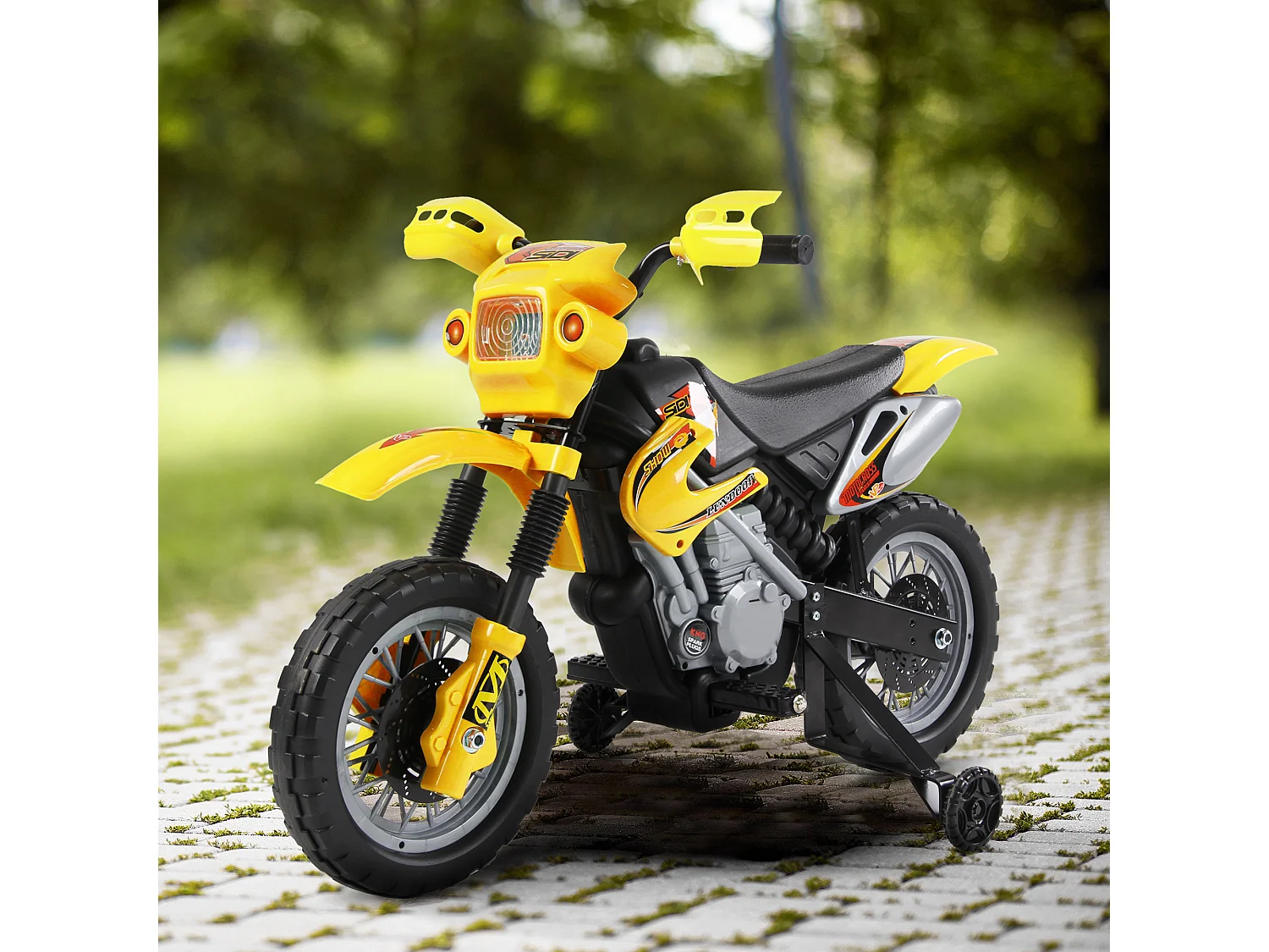Moto da cross per bambini da 3 anni in su 6v con rotelle giallo