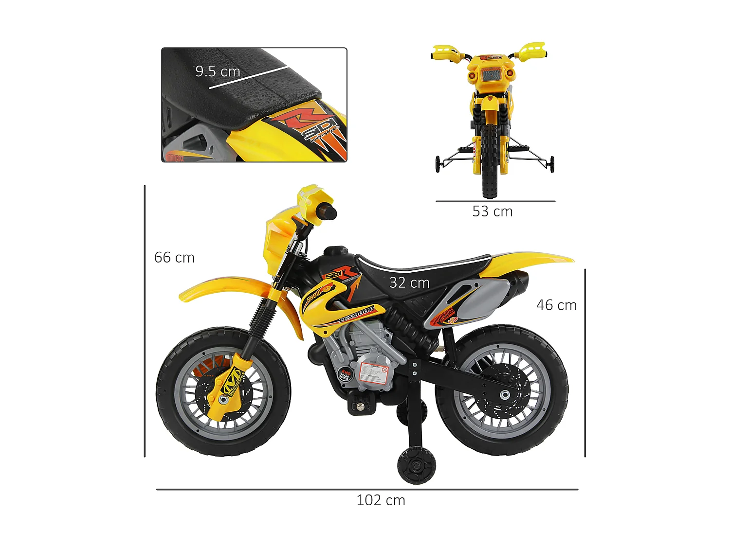 Moto da cross per bambini da 3 anni in su 6v con rotelle giallo