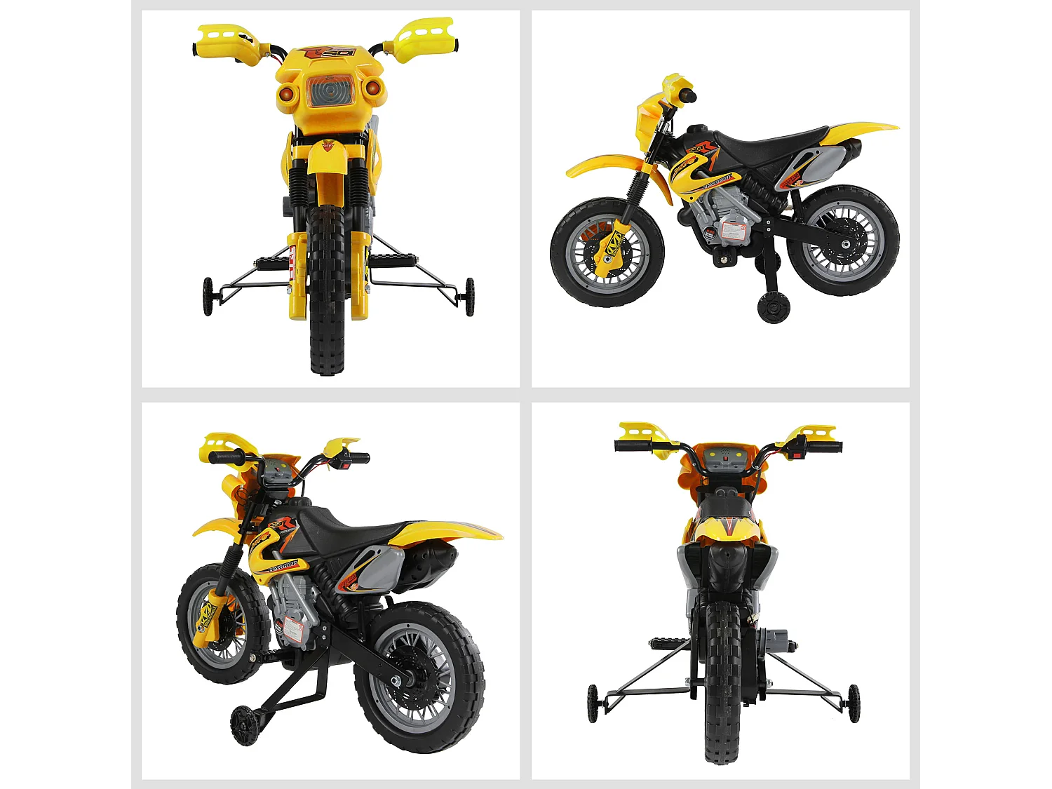 Moto da cross per bambini da 3 anni in su 6v con rotelle giallo