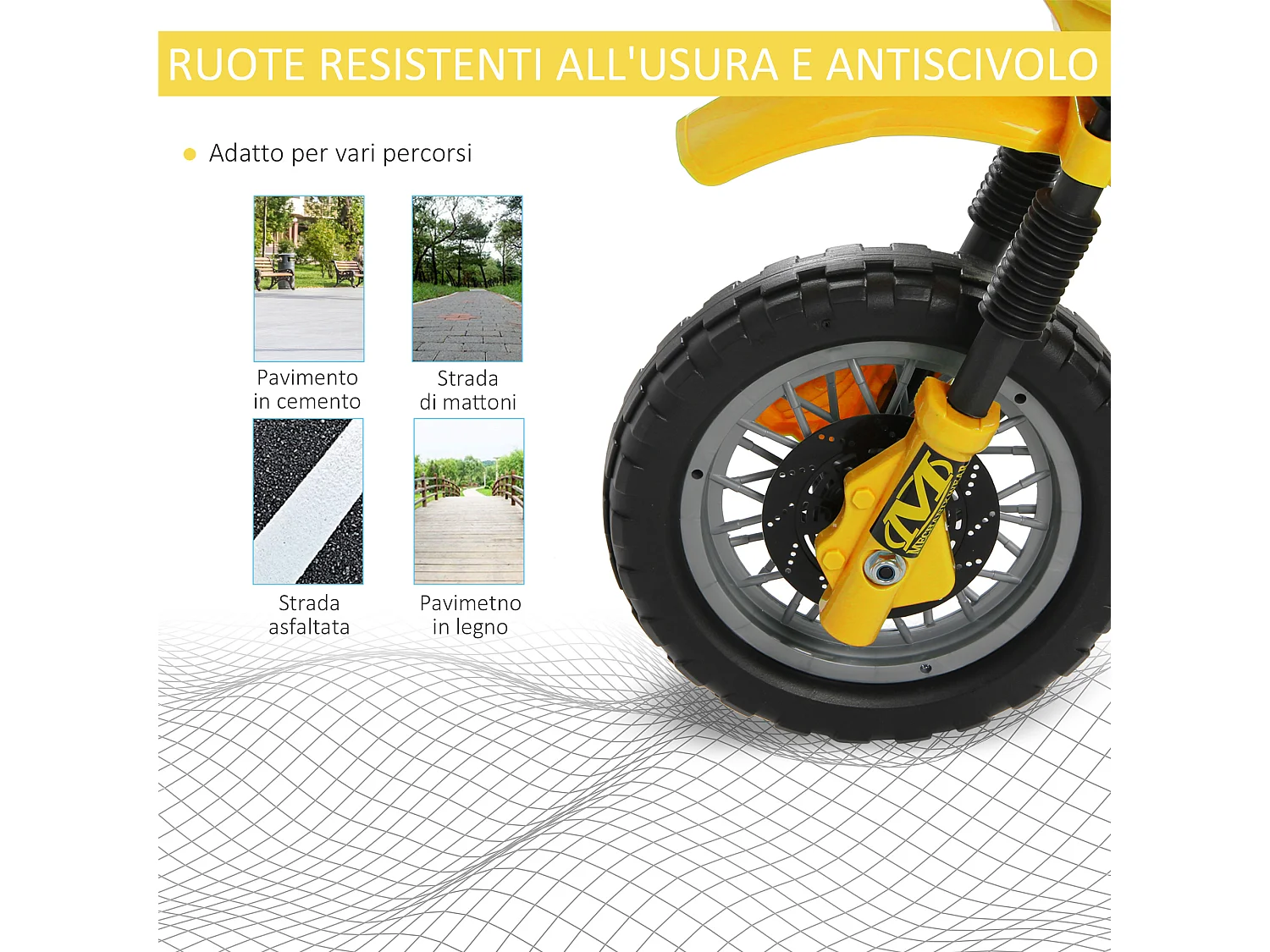 Moto da cross per bambini da 3 anni in su 6v con rotelle giallo