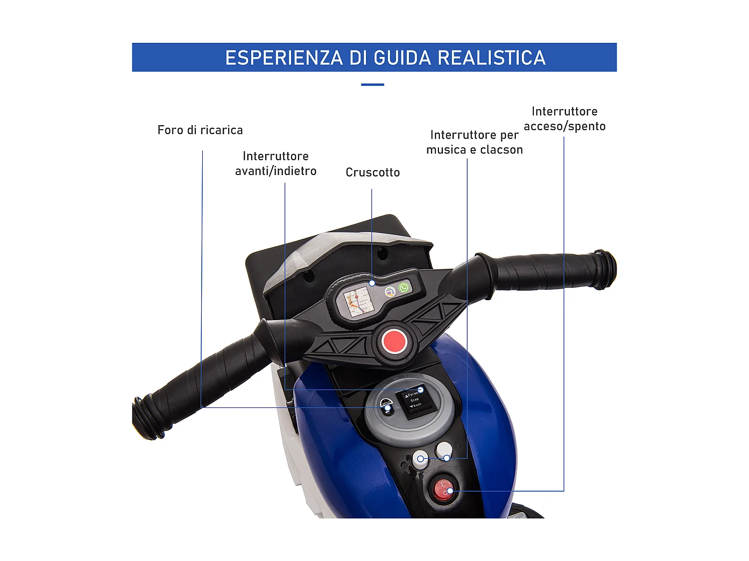 Moto elettrica per bambini 3-6 anni con 3 ruote batteria 6v blu