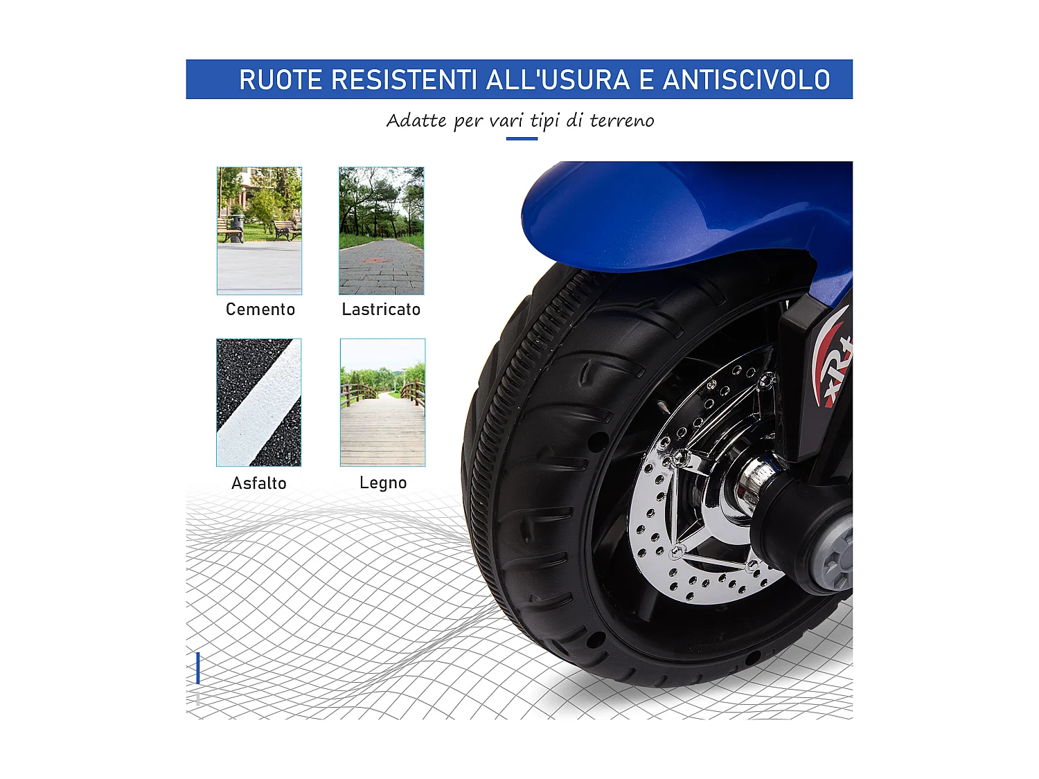 Moto elettrica per bambini 3-6 anni con 3 ruote batteria 6v blu