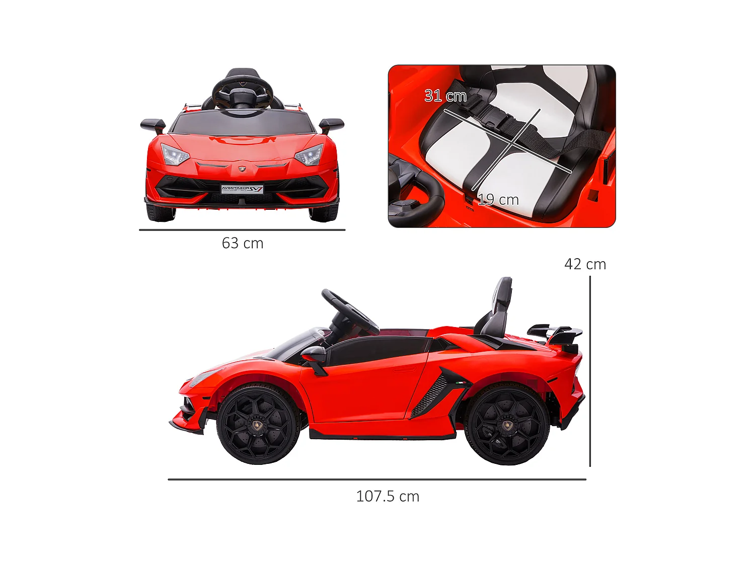 Macchina elettrica per bambini con clacson musica e telecomando