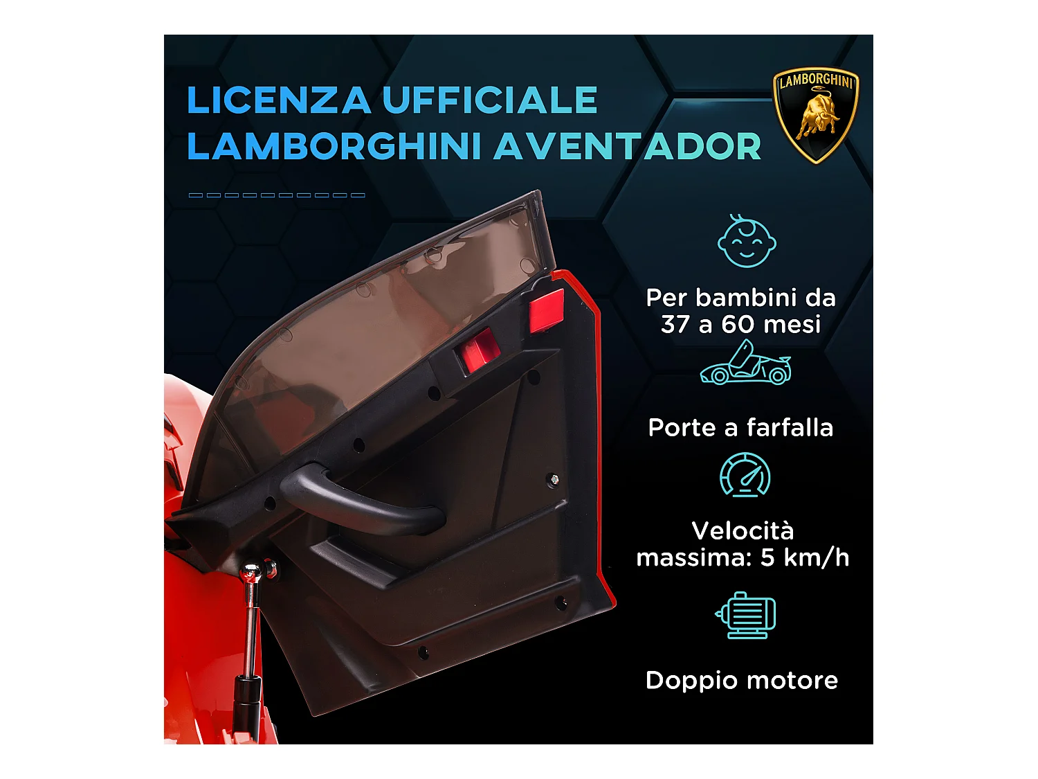 Macchina elettrica per bambini con clacson musica e telecomando