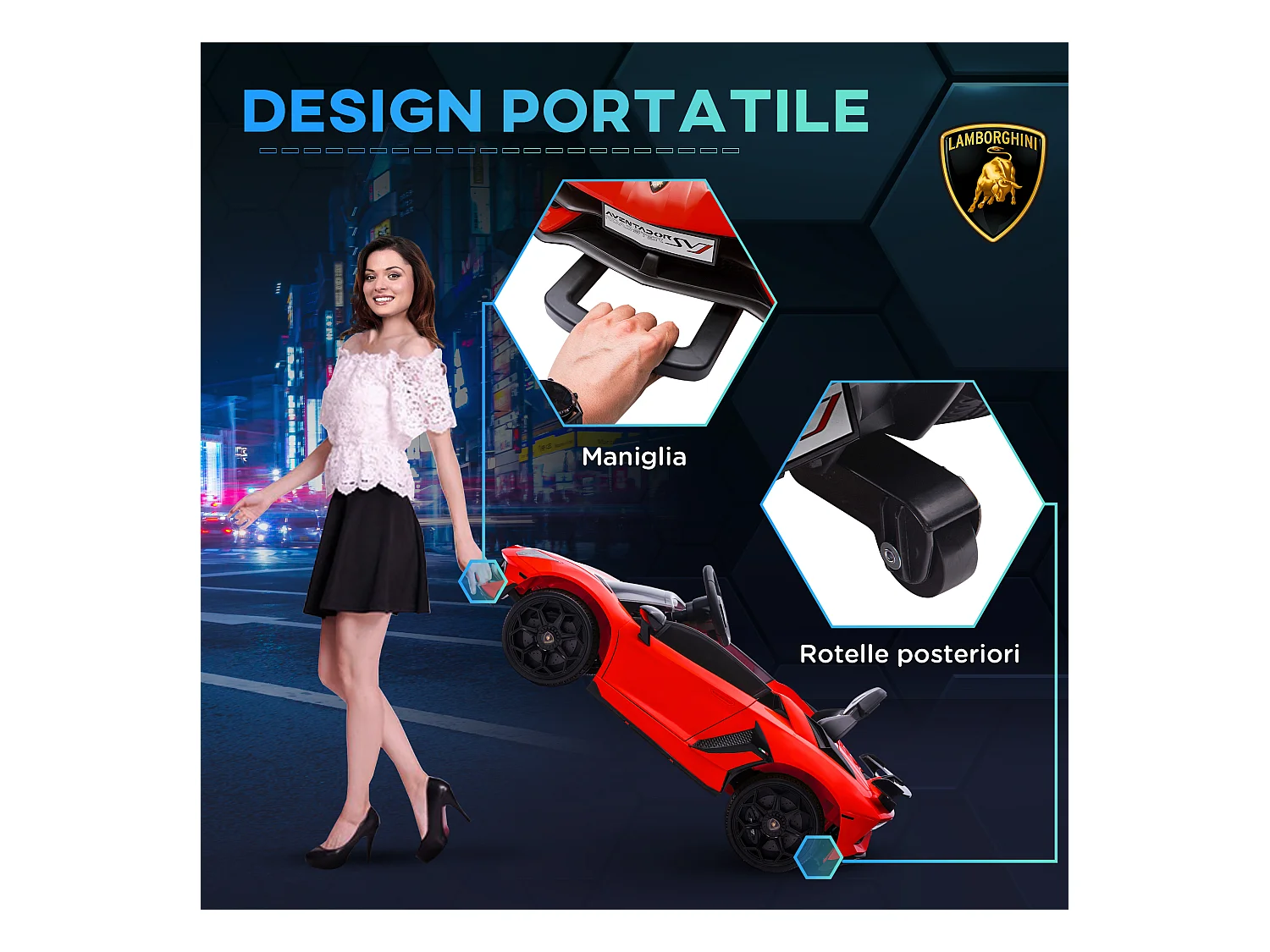 Macchina elettrica per bambini con clacson musica e telecomando