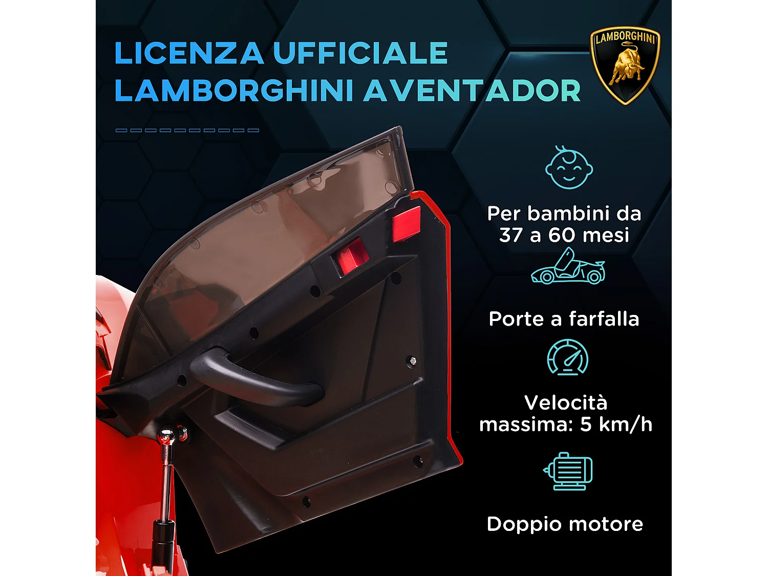 Macchina elettrica per bambini con clacson musica e telecomando