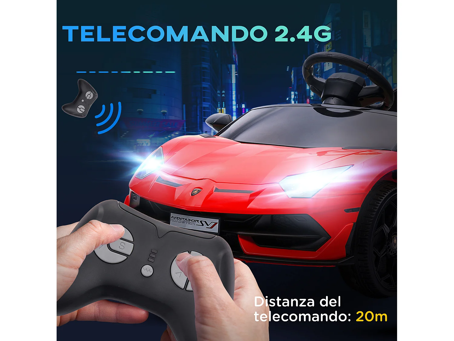 Macchina elettrica per bambini con clacson musica e telecomando