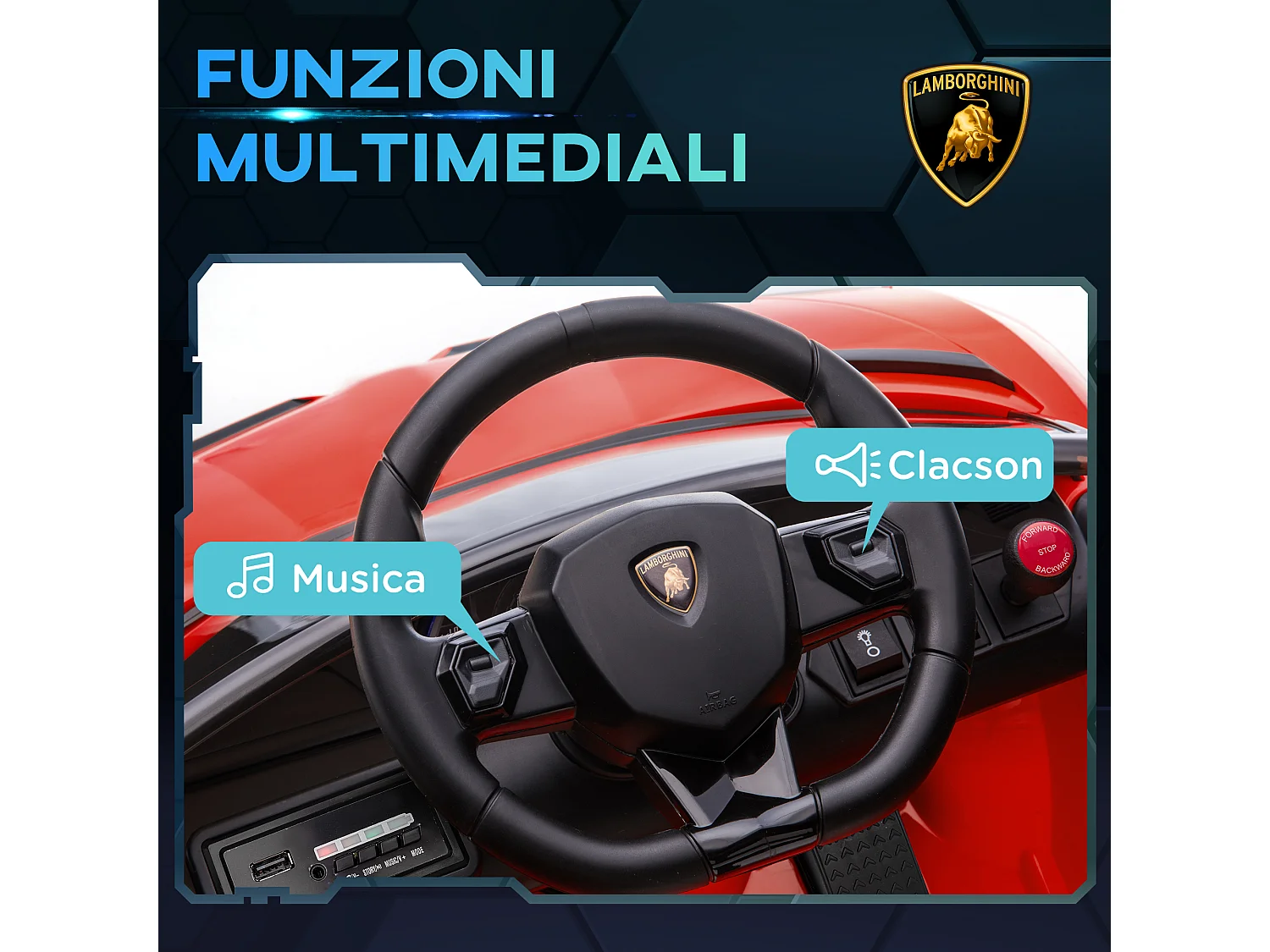 Macchina elettrica per bambini con clacson musica e telecomando