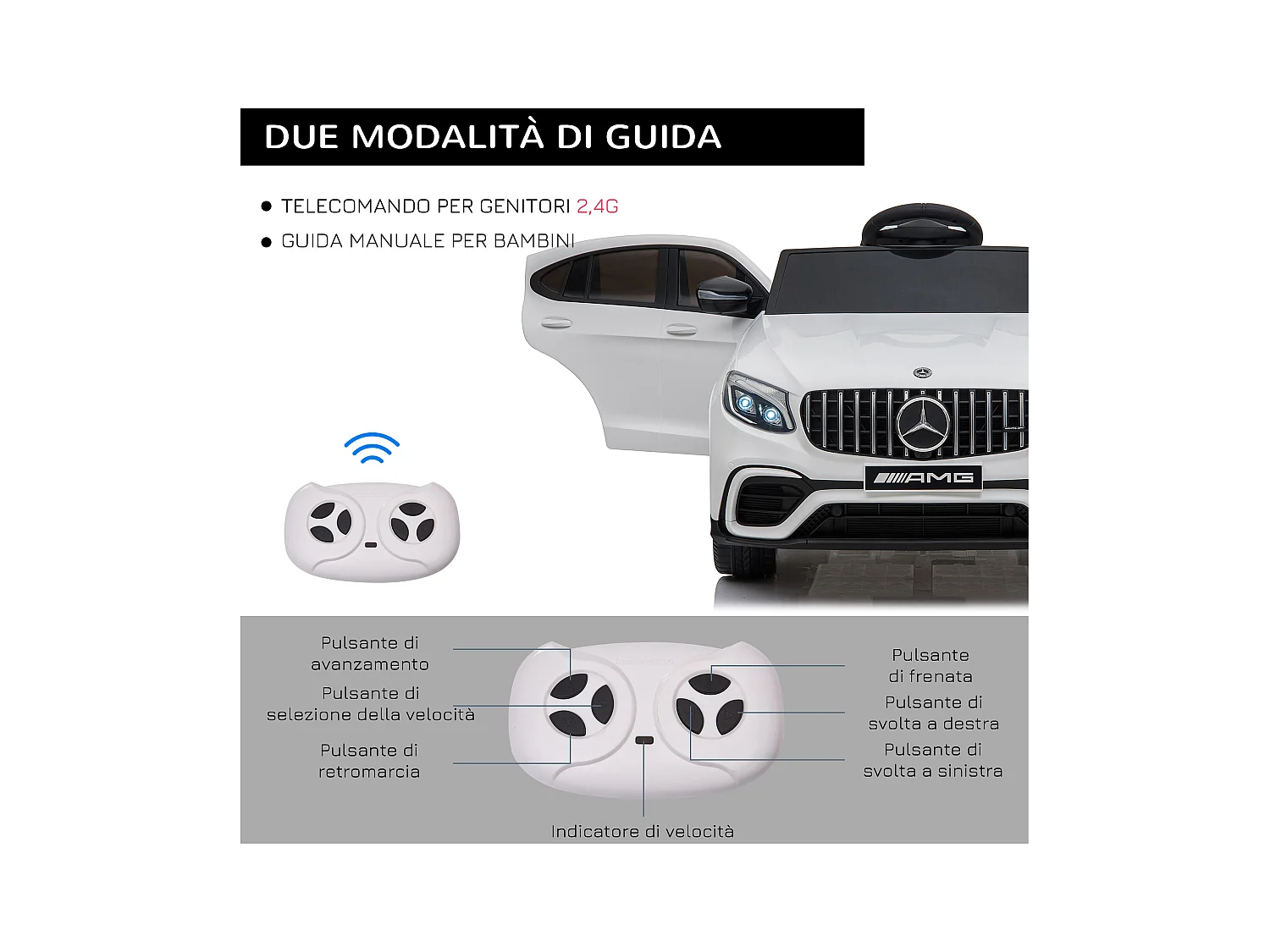 Macchina per bambini 3-5 anni mercedes con telecomando bianco