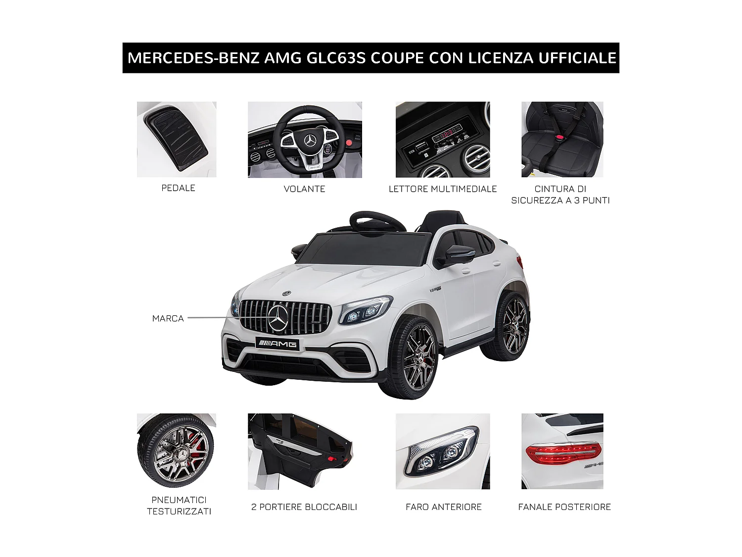 Macchina per bambini 3-5 anni mercedes con telecomando bianco
