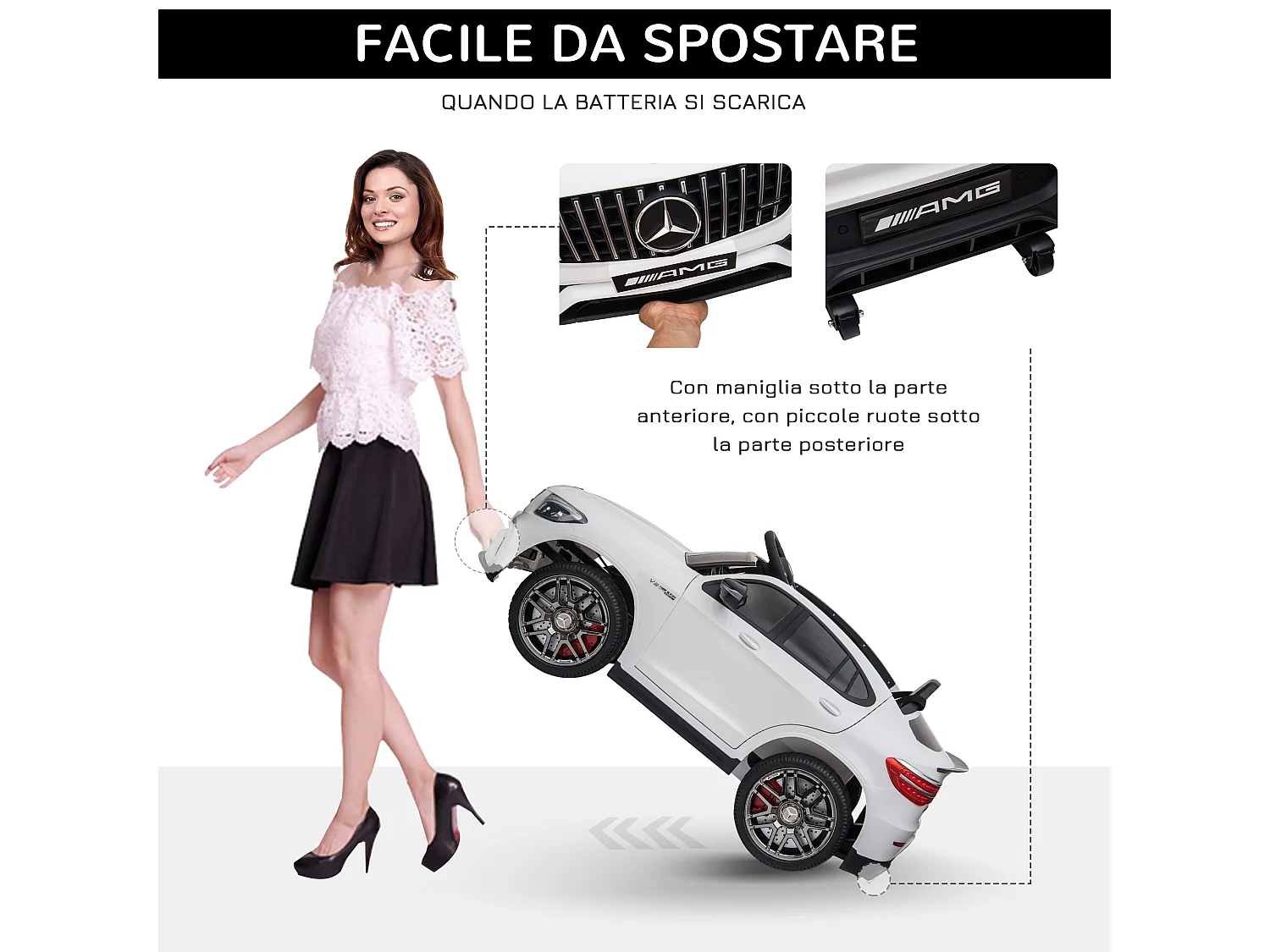 Macchina per bambini 3-5 anni mercedes con telecomando bianco