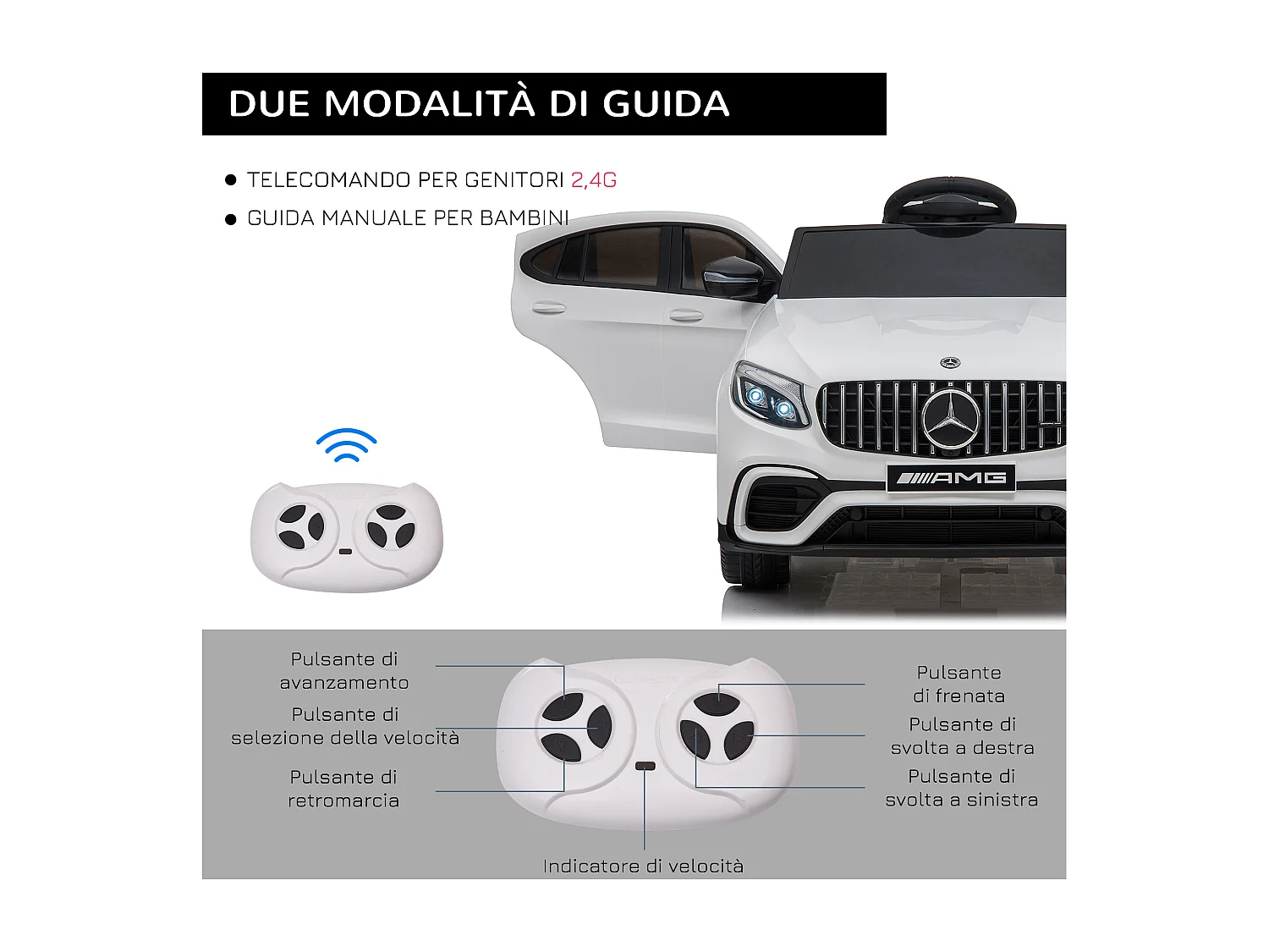 Macchina per bambini 3-5 anni mercedes con telecomando bianco